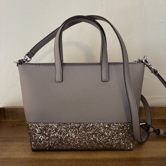 Kate Spade Ina Greta Gray Gold Glitter Court Satchel - Picture 4 of 10